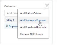 Screenshot showing columns picklist with add summary formula selected